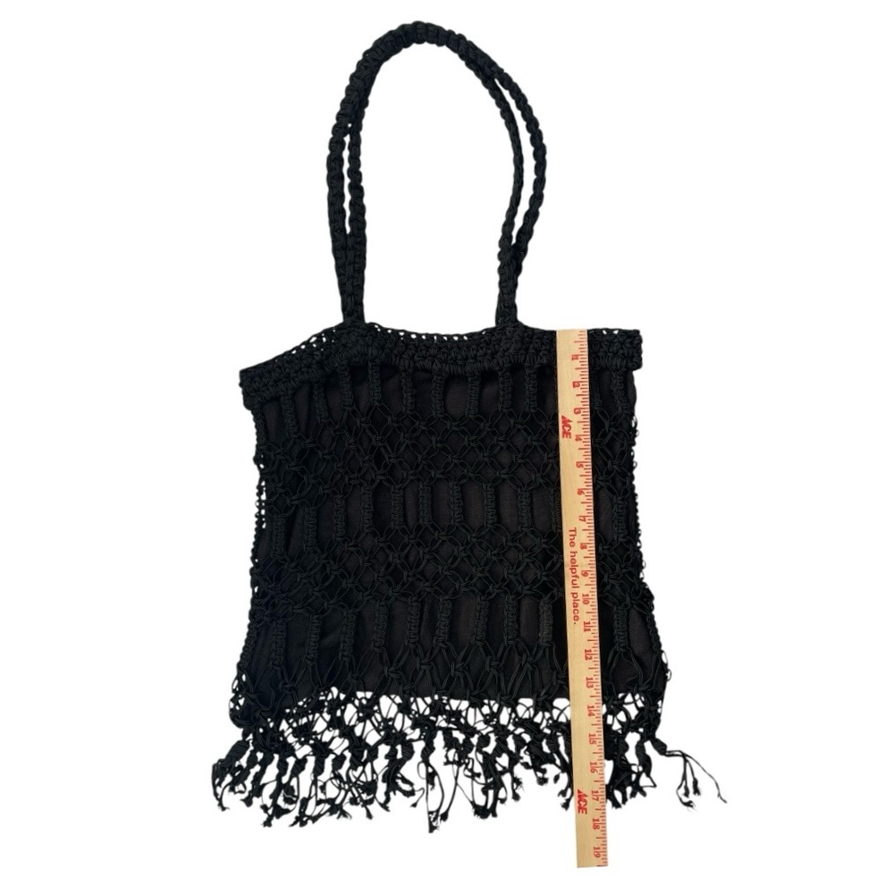 Carrie Forbes Crochet Rayon Fringe Bag Black Purse Hippie Boho Gypsy Festival - Picture 6 of 12